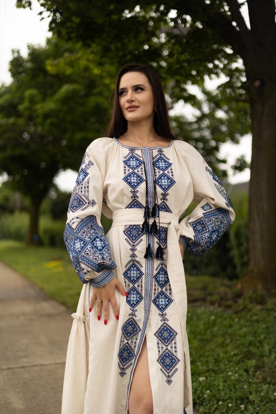 Ukrainian Vyshyvanka Dress | Ukraine Embroidered Dress in USA | Handmade Traditional Ukraine-Style Boho Embroidery Gift | Вишиванка (128)