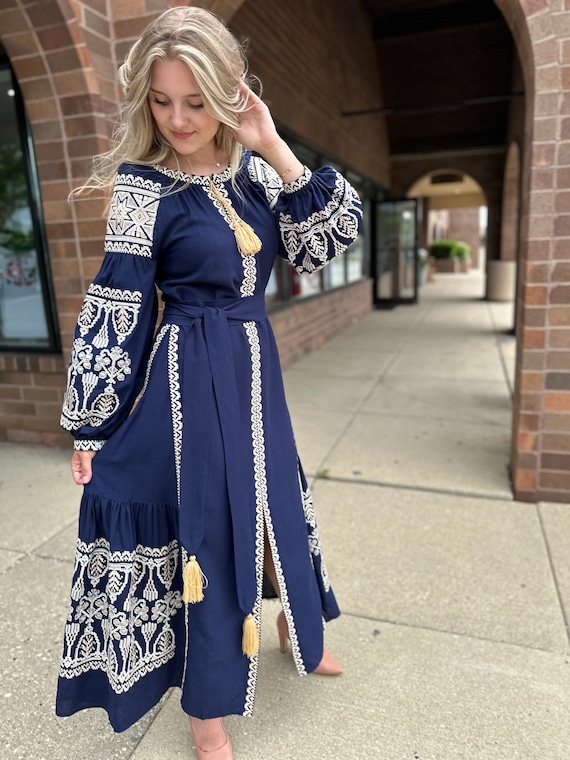 Ukrainian Vyshyvanka Dress | Ukraine Embroidered Dress in USA | Handmade Traditional Ukraine-Style Boho Embroidery Gift | Вишиванка (107)