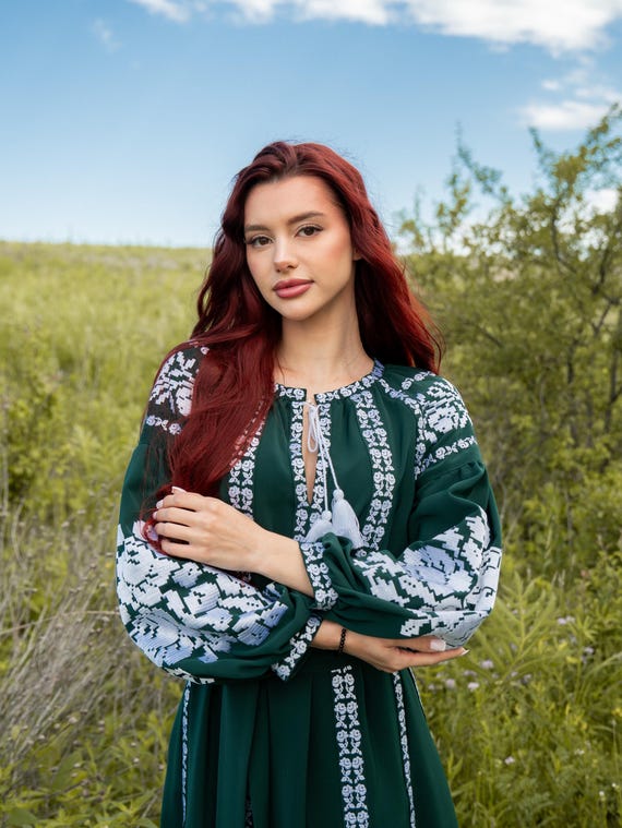 Handmade Ukrainian Vyshyvanka Dress | Embroidered Boho Gift in USA