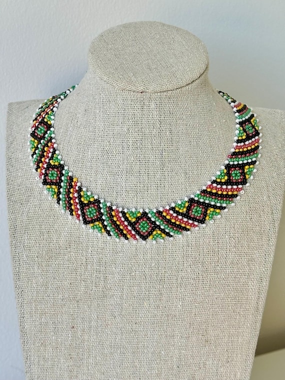 Handmade Ukrainian Beaded Necklace, Traditional Seed Bead Collar, Ethnic Folk Jewelry, Boho Statement Necklace, Gift for Women