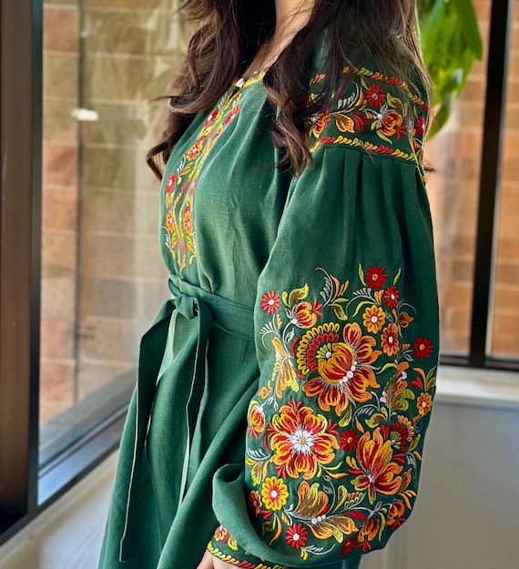 Ukrainian Vyshyvanka Dress | Ukraine Embroidered Dress in USA | Handmade Traditional Ukraine-Style Boho Embroidery Gift | Вишиванка