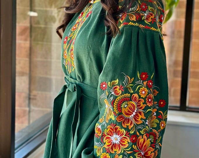 Ukrainian Vyshyvanka Dress | Ukraine Embroidered Dress in USA | Handmade Traditional Ukraine-Style Boho Embroidery Gift | Вишиванка