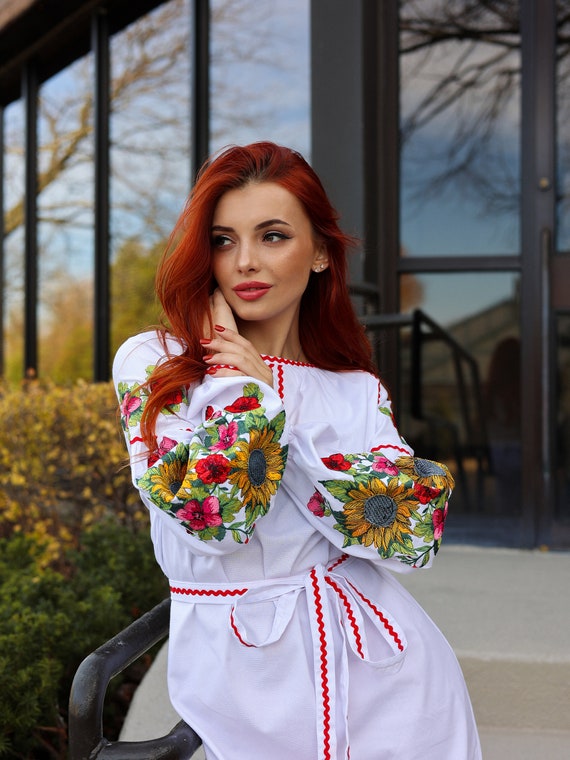 Ukrainian Vyshyvanka Dress | Ukraine Embroidered Dress in USA | Handmade Traditional Ukraine-Style Boho Embroidery Gift | Вишиванка (12)