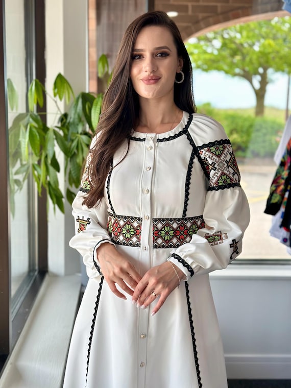 Ukrainian Vyshyvanka Dress | Ukraine Embroidered Dress in USA | Handmade Traditional Ukraine-Style Boho Embroidery Gift | Вишиванка