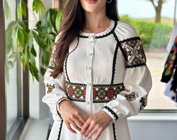 Ukrainian Vyshyvanka Dress | Ukraine Embroidered Dress in USA | Handmade Traditional Ukraine-Style Boho Embroidery Gift | Вишиванка