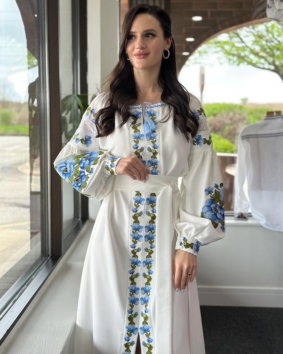Ukrainian Vyshyvanka Dress | Ukraine Embroidered Dress in USA | Handmade Traditional Ukraine-Style Boho Embroidery Gift | Вишиванка