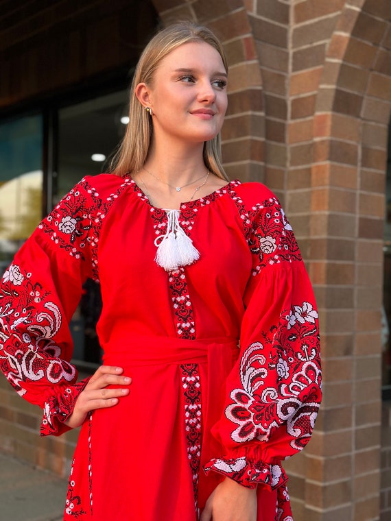 Ukrainian Vyshyvanka Dress | Ukraine Embroidered Dress in USA | Handmade Traditional Ukraine-Style Boho Embroidery Gift | Вишиванка (84)