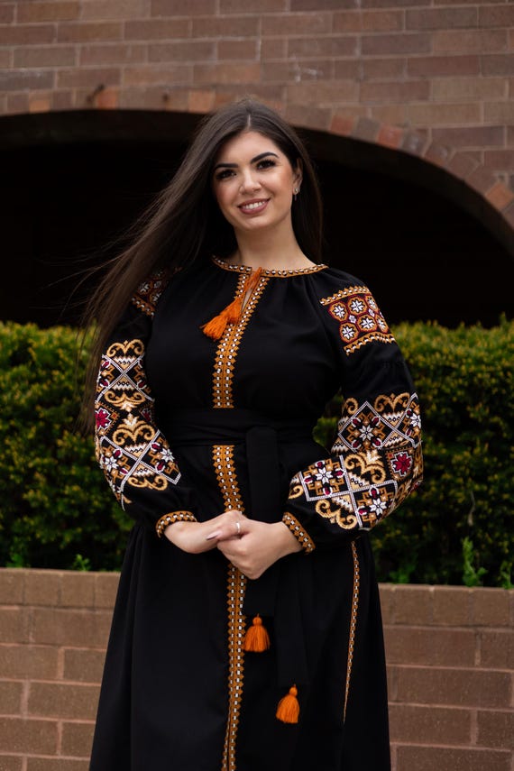 Ukrainian Vyshyvanka Dress | Ukraine Embroidered Dress in USA | Handmade Traditional Ukraine-Style Boho Embroidery Gift | Вишиванка