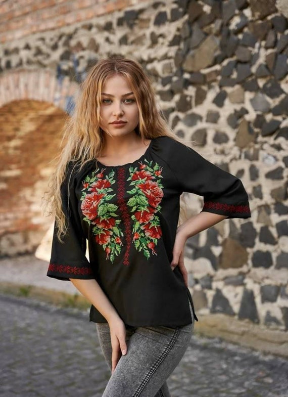 Vyshyvanka Ukraine Blouse Ukrainian Vyshyvanka Embrodered Shirt Ethno Vintage Blouse for Women Sorochka Vyshyta Vyshyvanka in USA