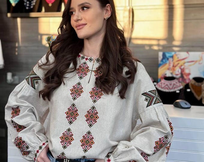 Ukrainian Embroidered Blouse for Women | Ethno Vintage Women's Vyshyvanka Shirt | Sorochka Vyshyta | Vyshyvanka Gift USA | Вишиванка (117)
