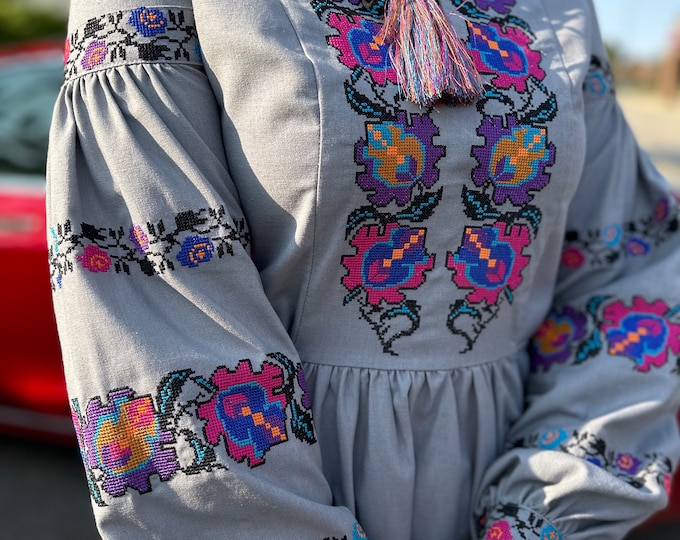 Ukrainian Vyshyvanka Dress | Ukraine Embroidered Dress in USA | Handmade Traditional Ukraine-Style Boho Embroidery Gift | Вишиванка (94)