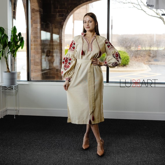 Ukrainian Vyshyvanka Dress | Ukraine Embroidered Dress in USA | Handmade Traditional Ukraine-Style Boho Embroidery Gift | Вишиванка (100)