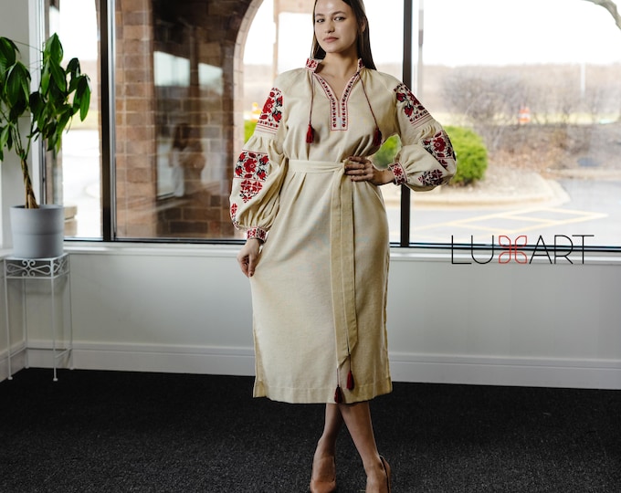 Ukrainian Vyshyvanka Dress | Ukraine Embroidered Dress in USA | Handmade Traditional Ukraine-Style Boho Embroidery Gift | Вишиванка (100)