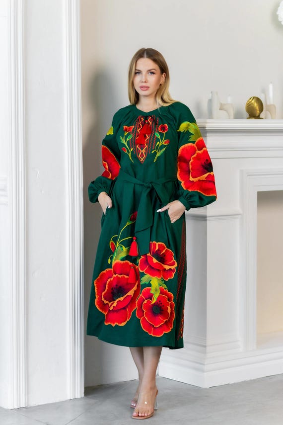 Embroidered Ukrainian Dress | Vyshyvanka Style Dress with Traditional Embroidery | Handmade Boho Chic Outfit
