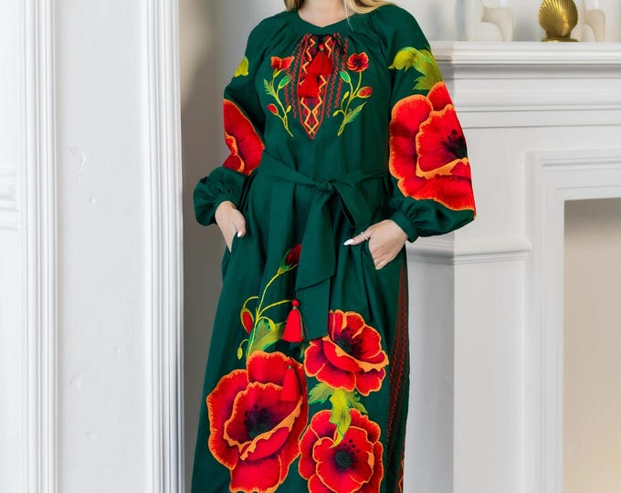 Embroidered Ukrainian Dress | Vyshyvanka Style Dress with Traditional Embroidery | Handmade Boho Chic Outfit