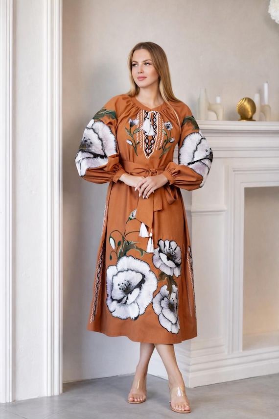 Embroidered Ukrainian Dress | Vyshyvanka Style Dress with Traditional Embroidery | Handmade Boho Chic Outfit