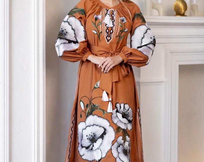 Embroidered Ukrainian Dress | Vyshyvanka Style Dress with Traditional Embroidery | Handmade Boho Chic Outfit