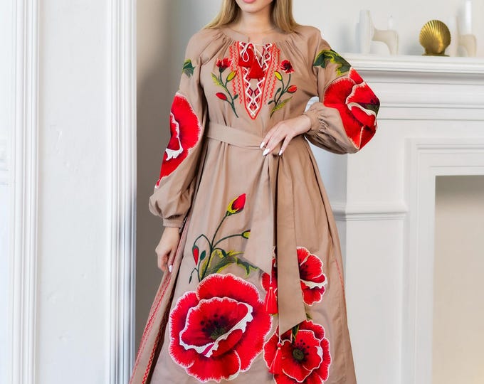 Embroidered Ukrainian Dress | Vyshyvanka Style Dress with Traditional Embroidery | Handmade Boho Chic Outfit