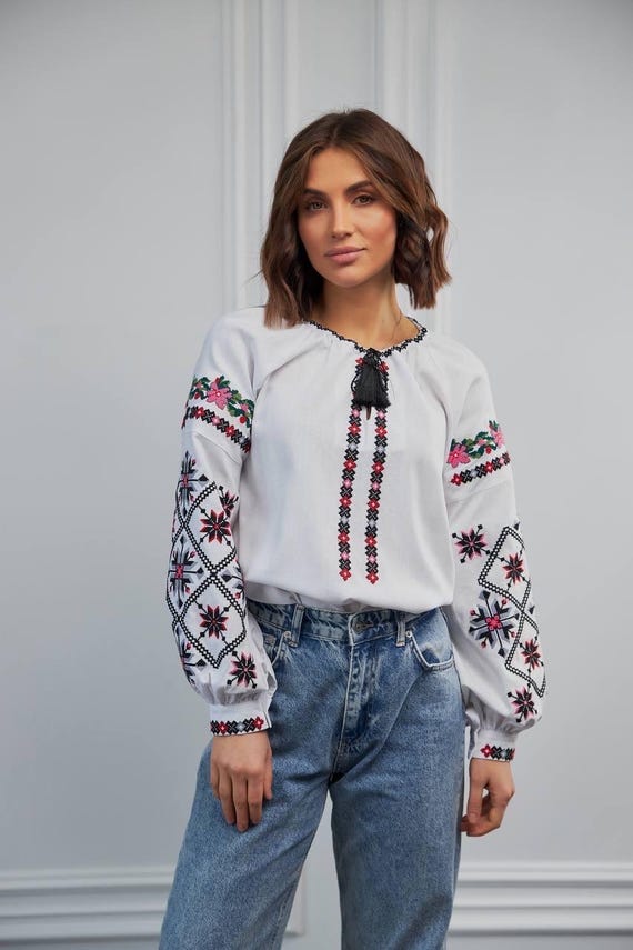 Ukrainian Embroidered Blouse for Women | Ethno Vintage Women's Vyshyvanka Shirt | Sorochka Vyshyta | Vyshyvanka Gift USA | Вишиванка