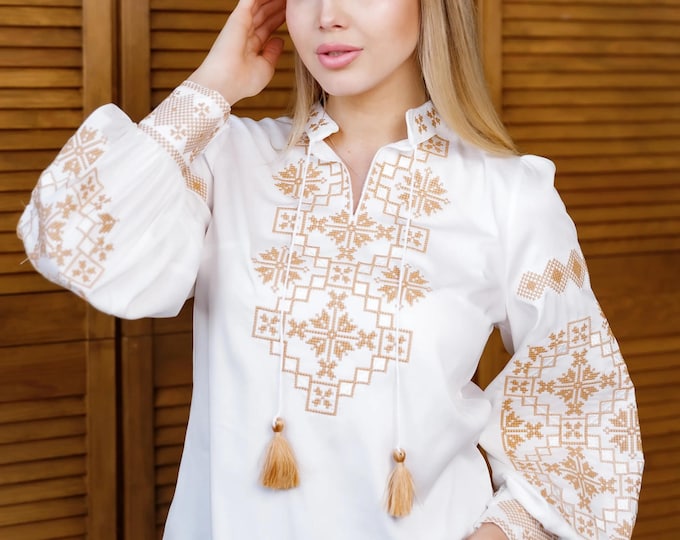 Ukrainian Vyshyvanka Blouse | Embroidered Boho Folk Shirt