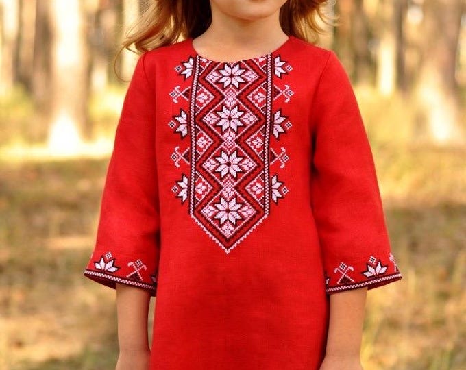 Girls' Embroidered Vyshyvanka Dress | Traditional Ukrainian Style linen 100% in USA
