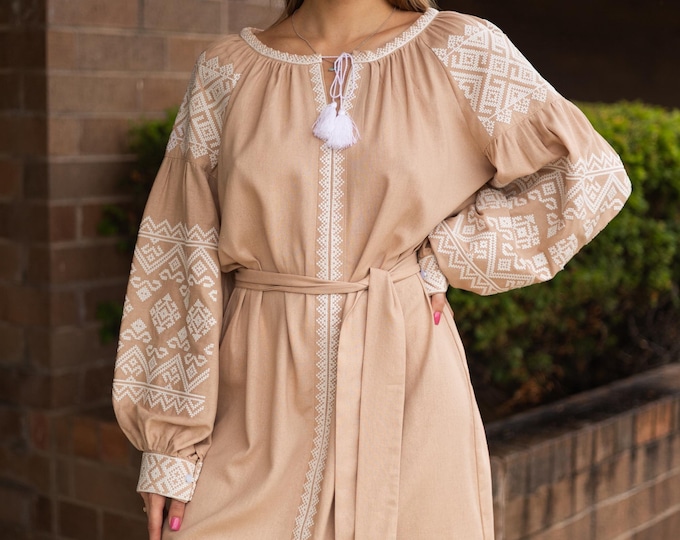 Ukrainian Vyshyvanka Dress | Ukraine Embroidered Dress in USA | Handmade Traditional Ukraine-Style Boho Embroidery Gift | Вишиванка (128)