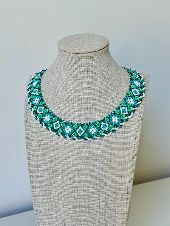 Handmade Ukrainian Beaded Necklace, Traditional Seed Bead Collar, Ethnic Folk Jewelry, Boho Statement Necklace, Gift for Women