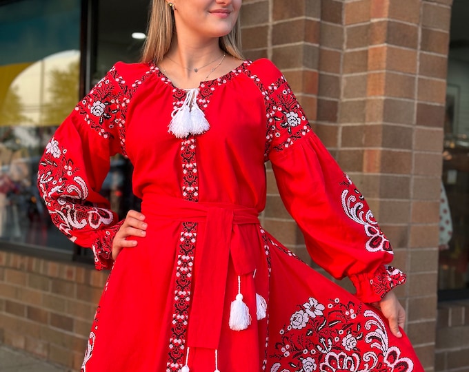 Ukrainian Vyshyvanka Dress | Ukraine Embroidered Dress in USA | Handmade Traditional Ukraine-Style Boho Embroidery Gift | Вишиванка (84)