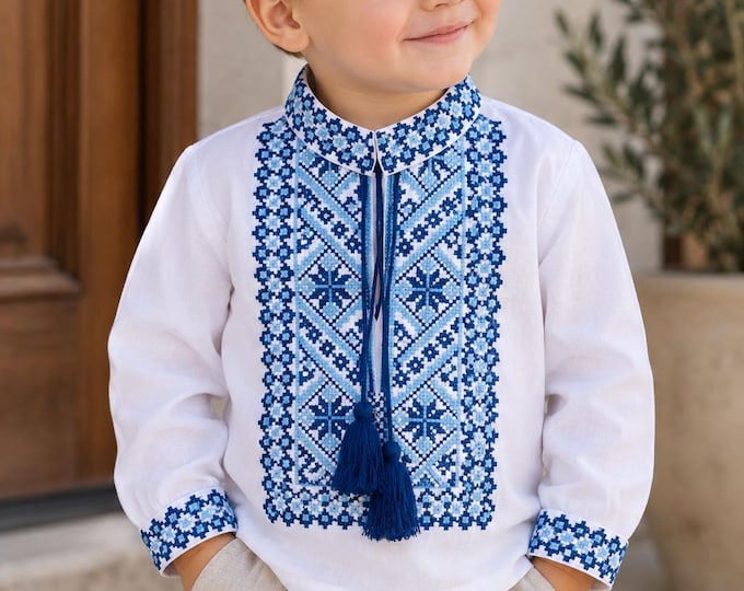 Featured listing image: Embroidered Vyshyvanka Shirt for Boys | Ukrainian Embroidery Shirt | Traditional Ukraine Style Gift in Stock in USA | Вишиванка у США
