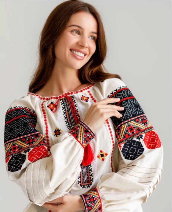 Embroidered Ukrainian Blouse | Women's Vyshyvanka Shirt, Boho Folk in USA