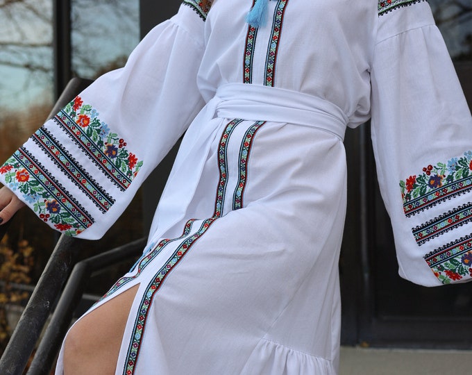 Ukrainian Vyshyvanka Dress | Ukraine Embroidered Dress in USA | Handmade Traditional Ukraine-Style Boho Embroidery Gift | Вишиванка (33)