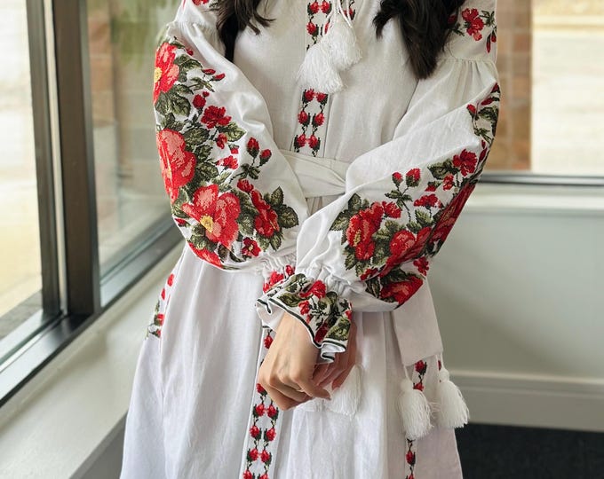 Ukrainian Vyshyvanka Dress | Ukraine Embroidered Dress in USA | Handmade Traditional Ukraine-Style Boho Embroidery Gift | Вишиванка (93)