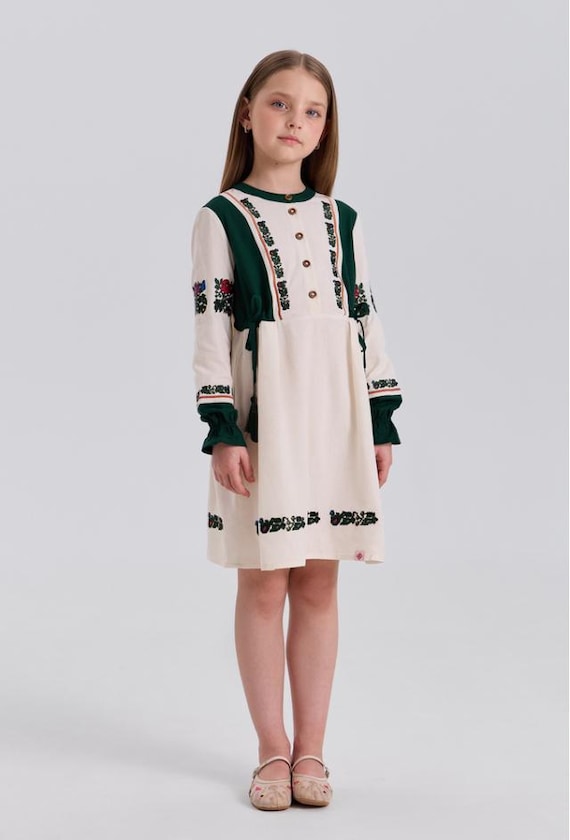 Embroidered Vyshyvanka Dress for Girls | Authentic Ukrainian Style linen 100%