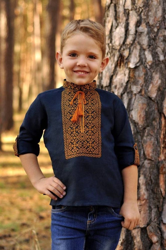 Ukrainian Vyshyvanka for Boy Linen White Boy's Shirt Embroidered Shirt Sorochka Vyshyta Worldwide Shipping from Ukraine