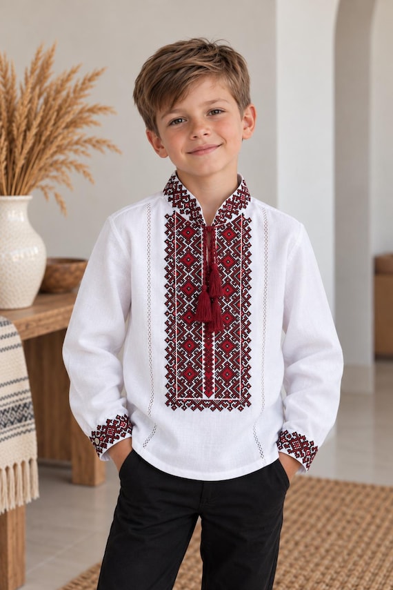 Embroidered Vyshyvanka Shirt for Boys | Ukrainian Embroidery Shirt | Traditional Ukraine Style Gift in Stock in USA | Вишиванка у США