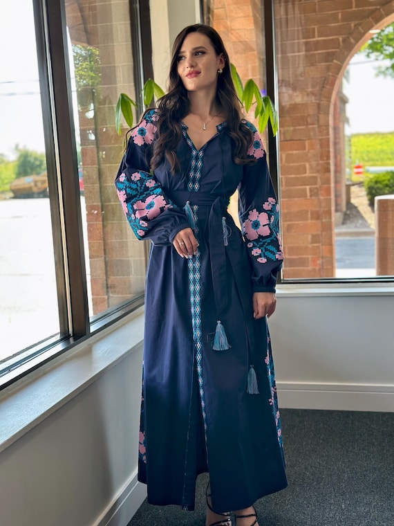Ukrainian Vyshyvanka Dress | Ukraine Embroidered Dress in USA | Handmade Traditional Ukraine-Style Boho Embroidery Gift | Вишиванка