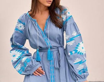 Ukrainian Vyshyvanka Dress | Ukraine Embroidered Dress in USA | Handmade Traditional Ukraine-Style Boho Embroidery Gift | Вишиванка (11)