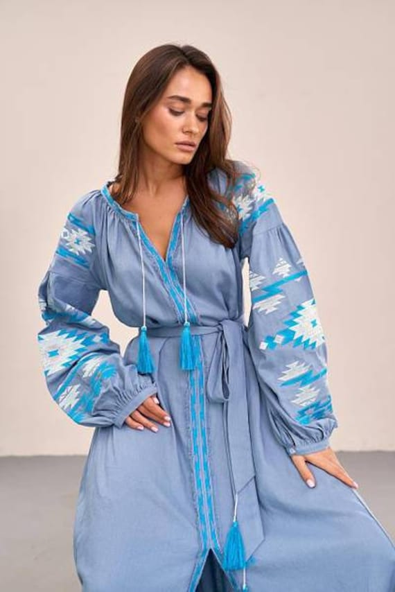 Ukrainian Vyshyvanka Dress | Ukraine Embroidered Dress in USA | Handmade Traditional Ukraine-Style Boho Embroidery Gift | Вишиванка (11)