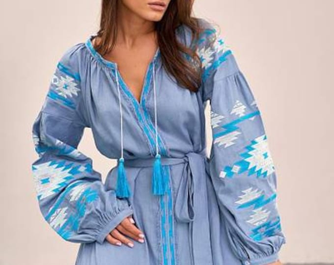 Ukrainian Vyshyvanka Dress | Ukraine Embroidered Dress in USA | Handmade Traditional Ukraine-Style Boho Embroidery Gift | Вишиванка (11)