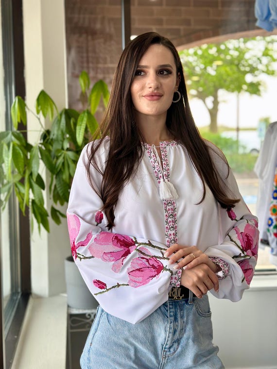 Ukrainian Embroidered Blouse for Women | Ethno Vintage Women's Vyshyvanka Shirt | Sorochka Vyshyta | Vyshyvanka Gift USA | Вишиванка