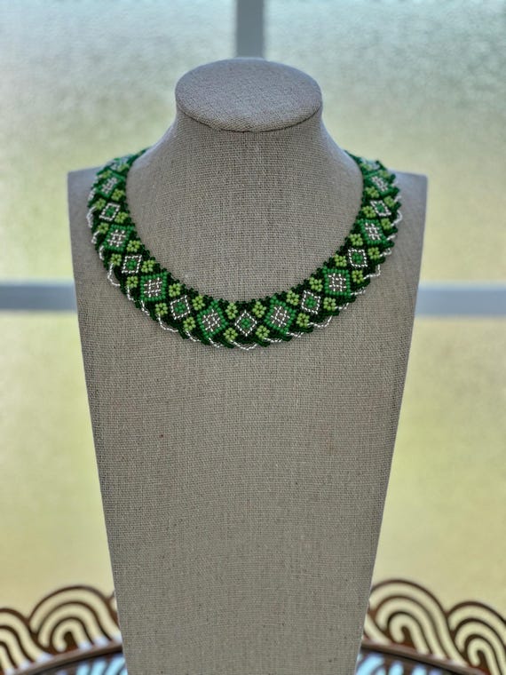 Handmade Ukrainian Beaded Necklace, Traditional Seed Bead Collar, Ethnic Folk Jewelry, Boho Statement Necklace, Gift for Women