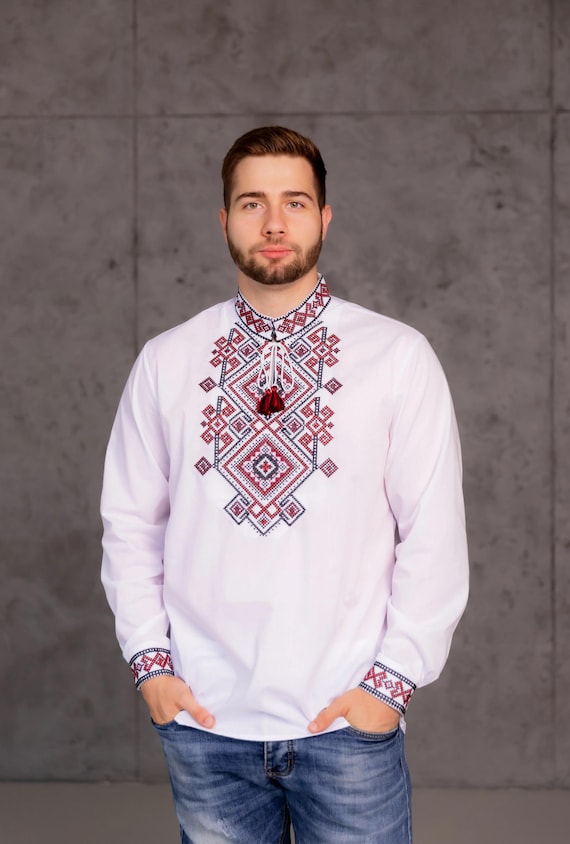 Men's Ukrainian Vyshyvanka Shirt | Blue Embroidered Sorochka