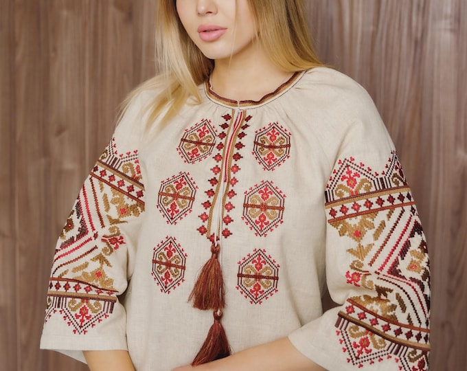 Ukrainian Embroidered Blouse for Women | Ethno Vintage Women's Vyshyvanka Shirt | Sorochka Vyshyta | Vyshyvanka Gift USA | Вишиванка (107)