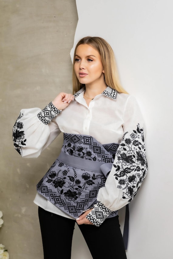 Ukrainian Embroidered Blouse with corset for Women | Ethno Vintage Women's Vyshyvanka Shirt | Sorochka Vyshyta | Vyshyvanka Gift USA