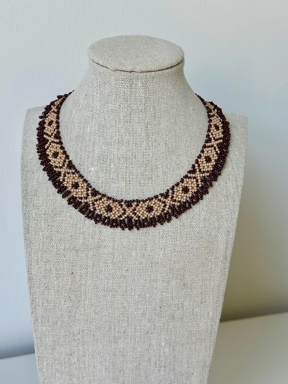 Handmade Ukrainian Beaded Necklace, Traditional Seed Bead Collar, Ethnic Folk Jewelry, Boho Statement Necklace, Gift for Women