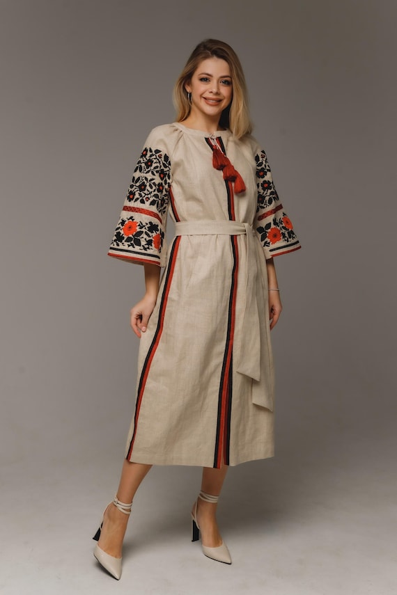 Ukrainian Vyshyvanka Dress | Ukraine Embroidered Dress in USA | Handmade Traditional Ukraine-Style Boho Embroidery Gift | Вишиванка