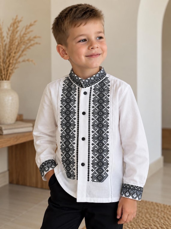 Embroidered Vyshyvanka Shirt for Boys | Ukrainian Embroidery Shirt | Traditional Ukraine Style Gift in Stock in USA | Вишиванка у США