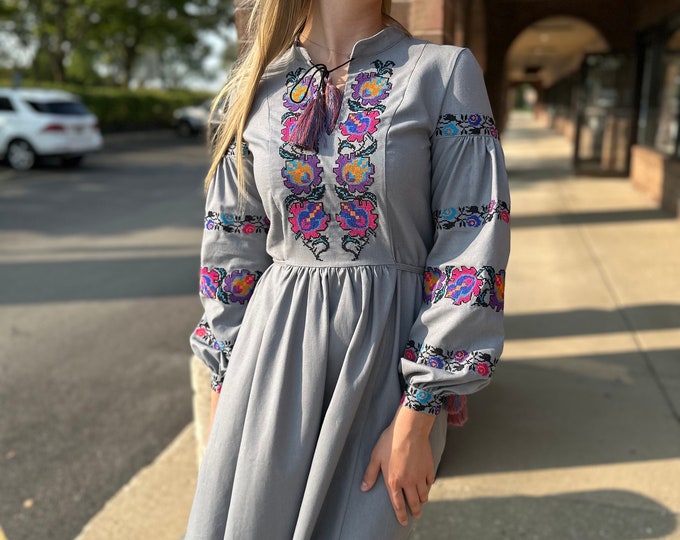 Ukrainian Vyshyvanka Dress | Ukraine Embroidered Dress in USA | Handmade Traditional Ukraine-Style Boho Embroidery Gift | Вишиванка (94)