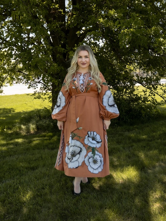 Embroidered Ukrainian Dress | Vyshyvanka Style Dress with Traditional Embroidery | Handmade Boho Chic Outfit