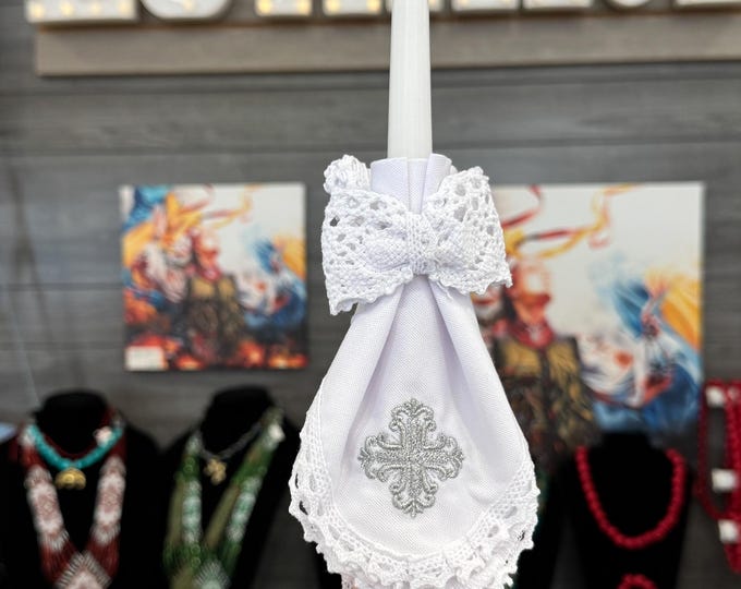 Baptism candle set / Candle with Embroidered Cover